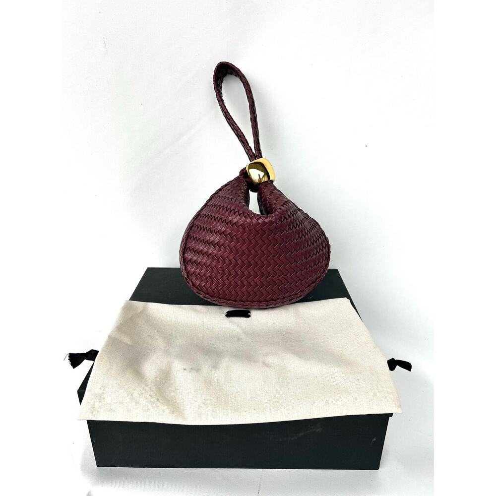 AMANU Zambia Oxblood Woven Leather Purse Handbag Burgundy Clutch Small - Picture 5 of 14